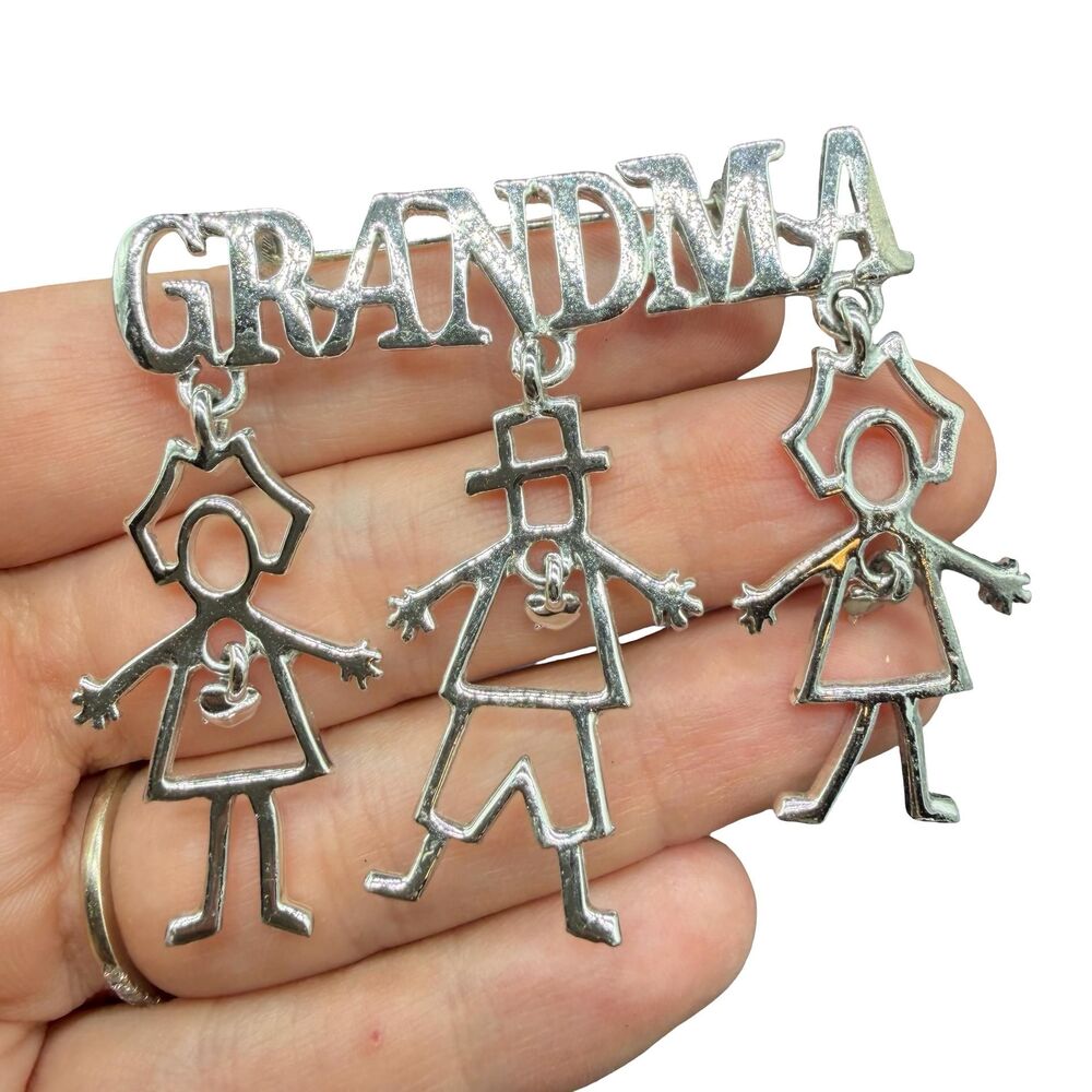 Vintage Jewelry Grandma Brooch Pregancy Announcement Triplet Grandma Pin